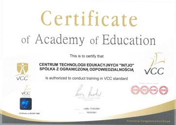 Certyfikat Akademii Edukacyjnej VCC