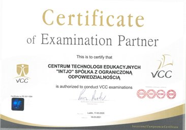 Certyfikat Partnera Egzaminacyjnego VCC